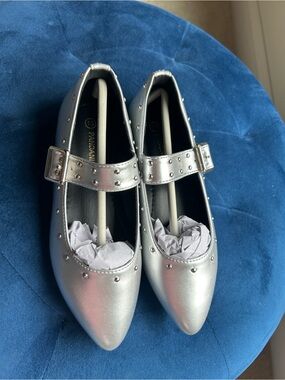 Girls' Metallic Silver Mary Jane Flats